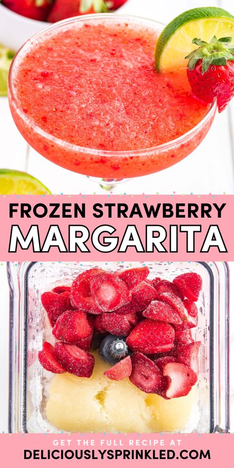 The BEST Frozen Strawberry Margarita! It's the summer drink recipe to keep you cool all season long. Bursting with frozen strawberries, this homemade margarita is also the perfect Memorial Day party drink or alcoholic 4th of July beverage! Summer Mixed Drinks, Strawberry Margaritas, Frozen Strawberry Margarita, Strawberry Margarita Recipe, Margarita Party, Homemade Margaritas, Fruity Cocktail, Frozen Strawberry, Frozen Margaritas