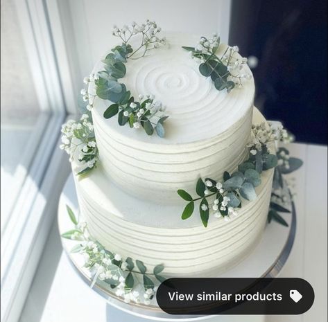 Wedding Cake Simple Eucalyptus, Eucalptus Wedding Cake, White Wedding Cake With Eucalyptus, Eucalyptus On Wedding Cake, Wedding Cake Designs Greenery, Eucalyptus Cake Wedding, Wedding Cake Eucalyptus Gold, Small Wedding Cake Eucalyptus, Simple Eucalyptus Wedding Cake