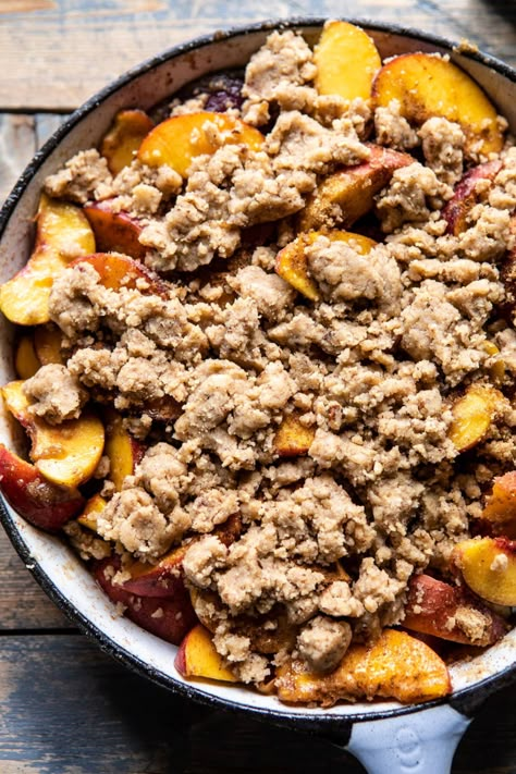 Skillet Brown Sugar Peach Cobbler | halfbakedharvest.com #peach #summer #easyrecipes #cobbler Skillet Peach Cobbler, Brown Sugar Peaches, Half Baked Harvest Recipes, Peach Crumble, Fruit Cobbler, Summer Baking, Peach Desserts, Peach Cobbler Recipe, Harvest Recipes