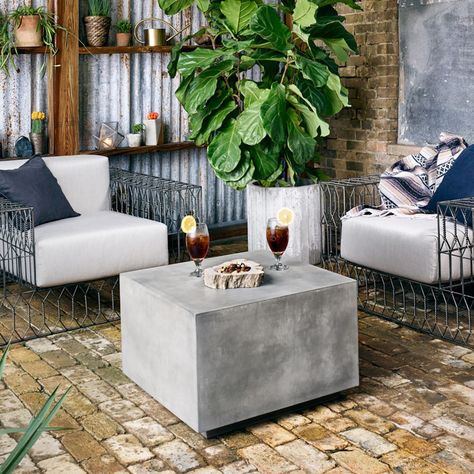 The Best Outdoor Coffee Tables To Elevate Your Backyard Concrete Cube, Cube Coffee Table, Industrial Outdoor, West Elm Coffee Table, Muar, Concrete Coffee Table, Oversized Furniture, Living Room Setup, Iron Coffee Table