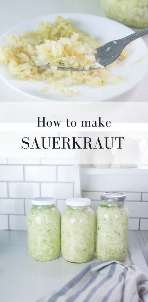 Easy Sauerkraut Recipe, Raw Sauerkraut, Make Sauerkraut, Sauerkraut Recipe, Fermented Veggies, Homemade Sauerkraut, Fermented Cabbage, Sauerkraut Recipes, Fermentation Recipes