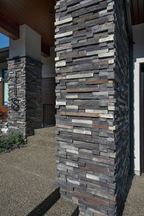 Stone Cladding Exterior, Screened In Porch Furniture, Column Cladding, Cladding Exterior, Stone Walls Garden, Stone Wall Design, Cladding Design, House Wall Design, House Cladding