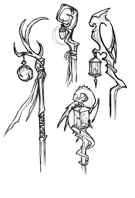 Staff Aesthetic Magic, Magical Staff Art, Witch Staff Drawing, Wizard Drawings Sketches, Magic Wand Drawing Reference, Staff User Pose, Magic Staffs Design, Magic Cane Concept Art, Staff Art Design