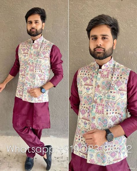 2495/- free shipping Men's wedding wear ethnic kurta pant with jacket #MensWeddingWear#EthnicWear#KurtaPant#WeddingOutfit#MensEthnicStyle#GroomFashion#TraditionalWear#KurtaWithJacket#IndianGroom#MenInEthnic#WeddingKurta#DesiStyle#GroomOutfit#MenInKurta#FestiveWear Koti For Men, Men's Wedding Wear, Mens Wear Wedding, Saree Bollywood, Kurta Pyjama, Patiala Salwar, Silk Kurta, Kurta With Pants, Stunning Outfits