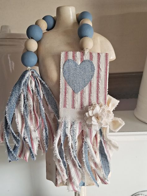 Patriotic Door Hanger, Americana Crafts, 4th July Crafts, 4th Of July Decor, Craft Booth Displays, Wooden Bead Garland, Fourth Of July Decor, July Decor, Coffee Table Decor