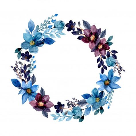 Blue Floral Watercolor Border, Blue Floral Frame Background, Flowers Frame Design, Floral Frame Background Flower, Blue Flower Frame, Blue Flower Watercolor, Blue Floral Background, Blue Flower Wreath, Frame Watercolor