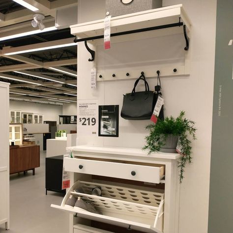 Ikea Entryway Ideas, Hemnes Shoe Cabinet, Ikea Entryway, Coat Storage, Shoe Storage Bench, Ikea Hemnes, Coat Stand, Entryway Ideas, Coat Stands