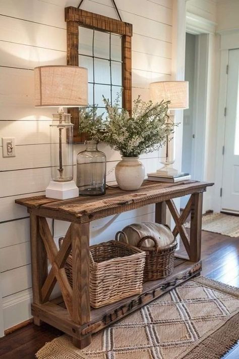 White Entryway Table, Farmhouse Entry Table, Rustic Entryway Table, Entryway Table Decor Ideas, Rustic Entry, Farmhouse Entry, Entry Table Decor, Rustic Entryway, Farmhouse Entryway