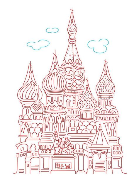 Basil's Cathedral in Moscow on Red Square. Landmark of Russia. Vector linear illustration isolated on white background Russia Drawing, Linear Illustration, Moscow Kremlin, Cartoon Photo, Background Drawing, Notion Template, Red Square, Background Background, Background White