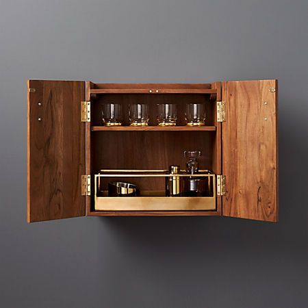 Wall Mounted Bar Cabinet + Reviews | CB2 Wall Mounted Bar Cabinet, Mounted Bar Cabinet, Modern Bar Cabinets, Alcohol Cabinet, Bar Cabinet Design, Modern Bar Cabinet, Modern Dining Room Furniture, Wall Mounted Bar, Play Wood