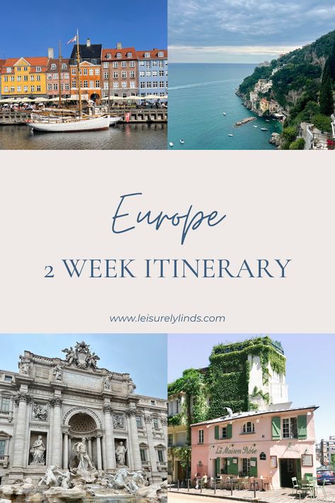 Planning your first trip to Europe? Check out this 2-week Europe itinerary, perfect for first-timers! Visit iconic cities like Paris, Rome, Copenhagen, and the Amalfi Coast. Explore must-see landmarks, hidden gems, and enjoy authentic local experiences. Perfect balance of sightseeing, relaxation, and cultural immersion. Get inspired for your dream European adventure!" Must See In Europe, Must Visit Places In Europe, Europe Travel Route, Where To Travel In Europe, Europe Trip Ideas, Two Week European Itinerary, Europe Honeymoon Itinerary, Europe Itinerary 10 Day, European Trip Itinerary