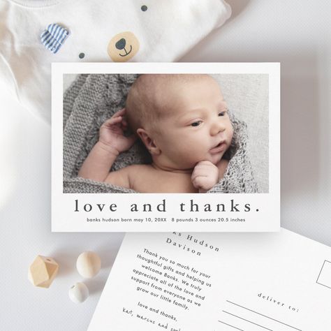 Boy Birth Announcement Card, Baby Thank You Cards, Birth Announcement Girl, Birth Announcement Card, Black And White Baby, Thank You Postcards, Thank You Note Cards, Simple Photo, Baby Memories