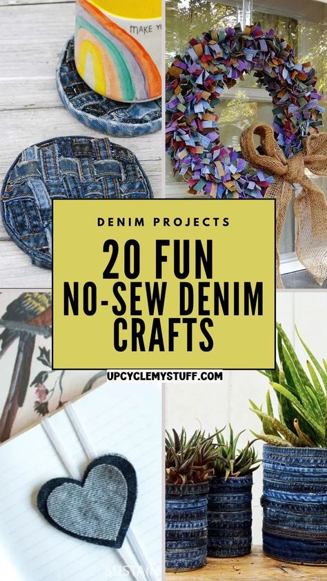 Explore 20 no-sew denim crafts and upcycle jeans into creative projects you’ll love! These recycling jeans ideas include DIY denim bag old jeans crafts, scrap fabric projects, and things to make out of old jeans like bags made from old jeans. Perfect for spring crafts or March crafts, these upcycled crafts feature easy fabric crafts and denim jeans recycle ideas. Whether you’re deconstructing jeans or reusing fabric scraps, these DIY projects will inspire your next upcycling adventure! Upcycled Fabric Crafts, Denim Lampshade Diy, Jean Pot Holders Diy, Denim Pot Holders Diy, Denim Jeans Recycle Ideas, Easy Denim Sewing Projects, Reuse Denim Jeans Ideas, Denim Wreath Old Jeans, Blue Jean Upcycle