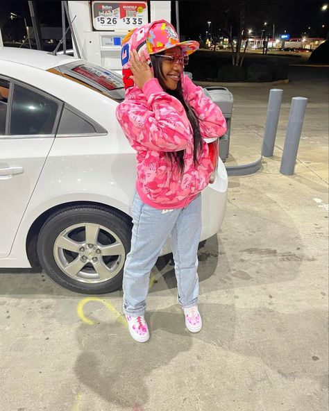 Bape Hoodie Outfit, Pink Bape Hoodie, Bape Outfits, Barbie Hairstyle, Bape Hoodie, Chill Outfits, Streetwear Fashion Women, Hoodie Outfit, Cute Swag Outfits