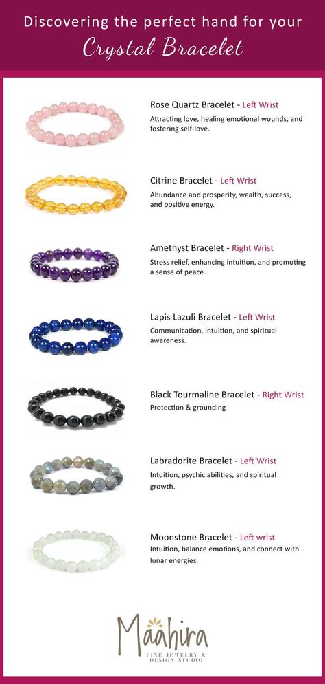 complete guide for in which hand to wear crystal bracelets. Energy Stones Crystal Healing, Fine Jewelry Design, Best Healing Crystals, Diamond Enhancer, Crystal Healing Chart, Black Tourmaline Bracelet, Jewelry Design Studio, Spiritual Bracelets, Healing Gemstone Bracelets