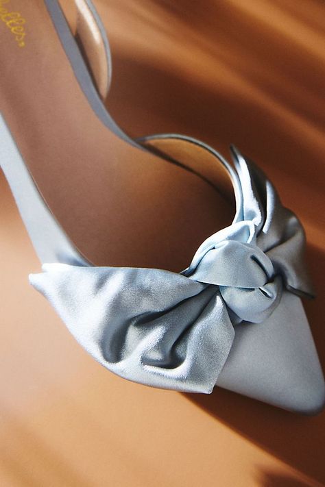 Blue Satin Wedding Shoes, Elegant Bride Shoes, No Heel Wedding Shoes, Wedding Shoes Block Heel Closed Toe, Unique Wedding Heels, Blue Wedding Shoes For Bride, Anthropology Wedding, Light Blue Wedding Shoes, Something Blue Shoes