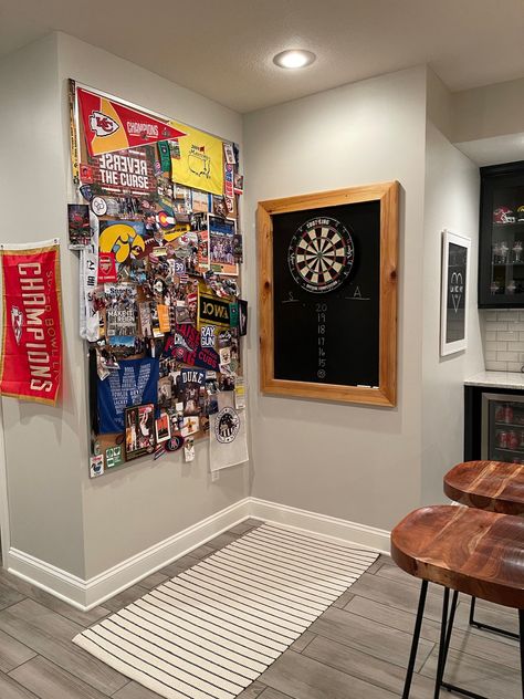 Electronic Dart Board Wall Ideas, Dart Board Wall Ideas Diy, Basement Dart Board Wall, Dart Board Wall Ideas, Brighten Up A Basement, Be Curious Not Judgemental, Dart Board Wall, Cabin 7, Basement Carpet