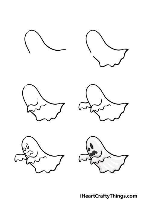 Ghost Pictures Drawing, How To Draw Cute Ghost, How To Draw A Ghost Step By Step, Simple Ghost Doodle, How To Draw Ghost, Scary Ghost Drawing, Ghost Drawing Reference, Cartoon Ghost Drawing, How To Draw A Ghost