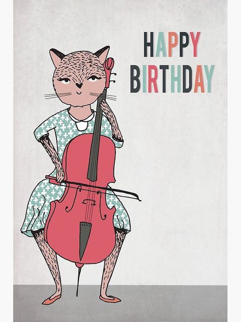 Happy Birthday Cello, Music Cards, Happy Birthday Cat, Music Birthday, Cat Birthday, Cat Playing, Vintage Music, Greeting Card Design, Card Sizes