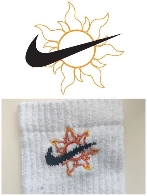 Nike Symbol Embroidery, Nike Sock Embroidery Ideas, Embroidery On Sweatpants, Nike Socks Embroidery, Embroidered Ideas, Clothes Makeover, Embroider Ideas, Nike Symbol, Clothes Embroidery Diy