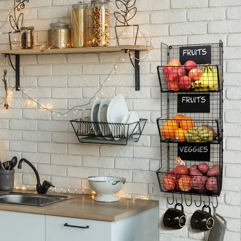 Small Kitchen Organization, Kabinet Dapur, Small Kitchen Storage, Fruit And Vegetable Storage, Small Kitchen Decor, Remodel Kitchen, Apartment Kitchen, Tiny Kitchen, Stylish Kitchen