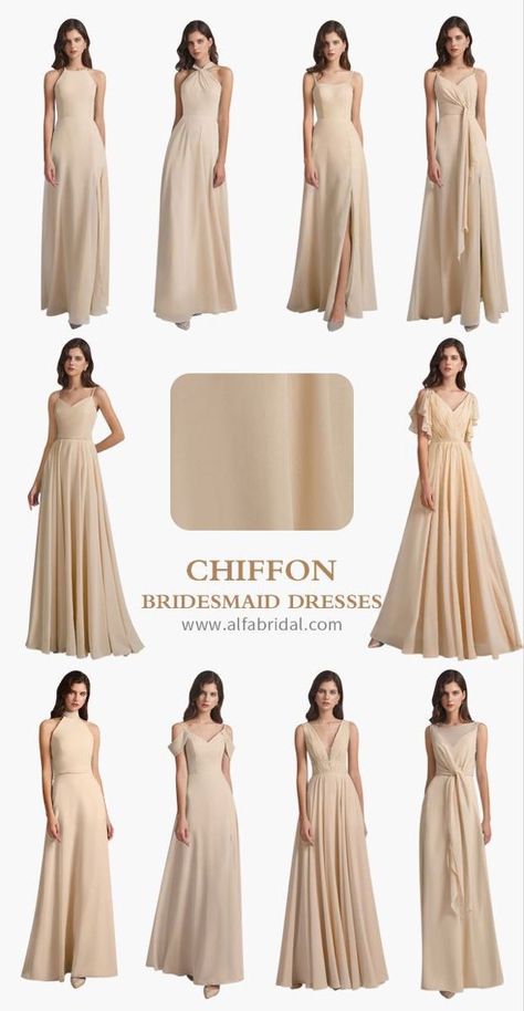 Chiffon Entourage Gown, Champagne Long Gown, A-line Bridesmaid Dresses, Bridesmaid Dresses With Pockets, Chiffon Gown Bridesmaid, Bridesmaid Dress Design Gowns, Simple Dress Bridesmaid, Gown Ideas For Bridesmaid, Bridesmaid Dresses Sleeveless