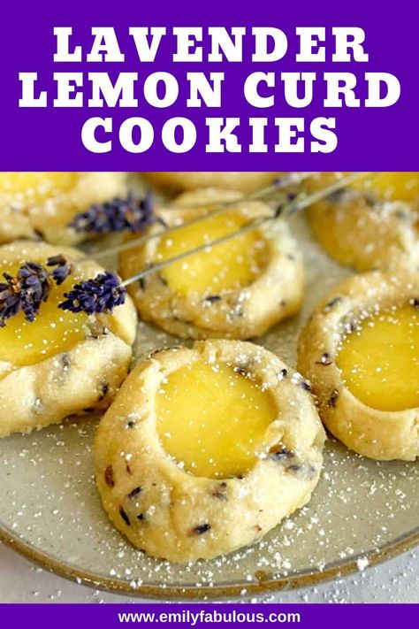 These Lavender Lemon Curd Cookies are so full of flavor and perfect for dessert, tea, or coffee. Lemon Lavender Recipes, Lavender Lemon Cake Recipe, Lavender Lemon Cookies, Recipes Using Lemon Curd Ideas, Lavender Extract Recipes, Lavender Baked Goods, Lavender Recipes Baking, 50s Desserts, Lavender Biscuits