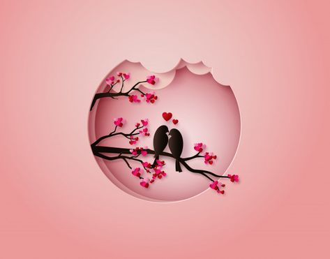 Bird in love paper cut illustration Prem... | Premium Vector #Freepik #vector #background #floral #tree #heart Paper Cut Illustration, Love Wallpapers, Illustration Love, Paper Cutout Art, Tree Vector, 3d Paper Art, Love Wallpapers Romantic, 3d Quilling, Love Wallpaper Backgrounds