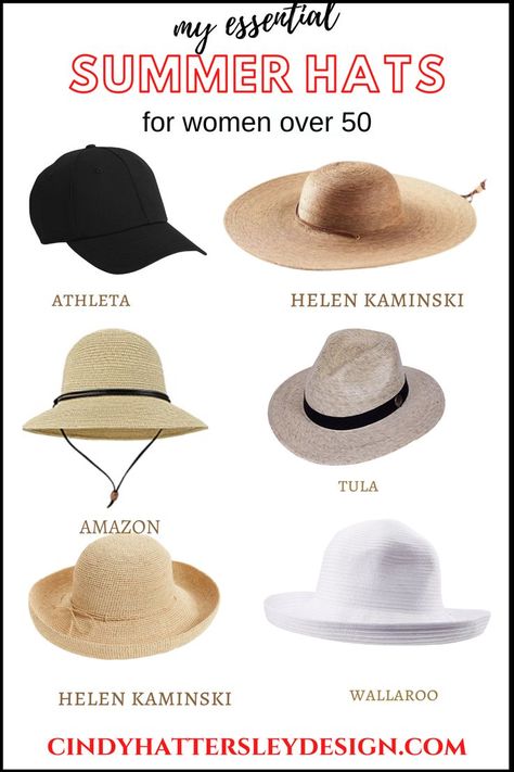 Cindy Hattersley's essential summer hats for travel, gardening, and at home style from Helen Kaminski, Wallaroo, Athleta, Amazon and Tula Helen Kaminski Hats, Cindy Hattersley, Womens Beach Hat, Helen Kaminski, Classy Hairstyles, Summer Hats For Women, 50 And Fabulous, Ageless Style, Weekly Outfits