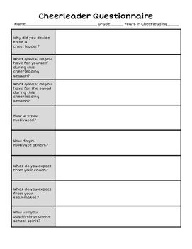 Use this questionnaire to get to know your cheerleaders a bit better and how to work with them more effectively throughout your cheerleading season. Cheer Questionnaire, Competition Cheer Words, Cheerleading Practice Plan, Cheer Practice Plan, Cheer Coach Binder, Cheer Awards, Improve Vertical Jump, Cheerleading Routine, Cheerleading Camp