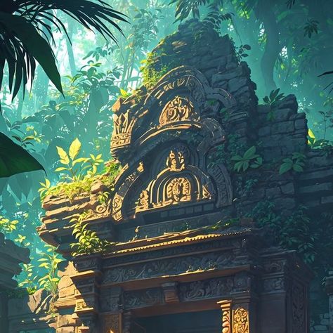 SideygitArt on Instagram: "Temple of Verdant Echoes  ≿━━━━━━━━༺🌴༻━━━━━━━━≾  #jungle #nature #landscape #temple #ruins #flowers #tropical #gate" Tropical Gate, Jungle Castle, Jungle Temple, Jungle Nature, Temple Ruins, Planet Coaster, Flowers Tropical, White Lion, Nature Landscape