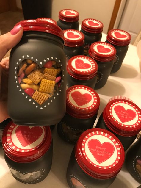 Mason Jar Crafts Valentines Day, Valentine Jars Ideas, Valentine Goodies For Coworkers, Valentines Mason Jar Ideas, Valentine Jar Ideas, Valentine Day Gifts For Coworkers, Valentines Jars Ideas, Mason Jar Valentines Ideas Diy Gifts, Jars Painting Ideas