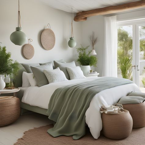 Light Green Coastal Bedroom, Coastal Decor Bedroom, Modern Tropical Interior, Coastal Guest Room, Hamptons Bedroom, Coastal Condo, Bedroom Coastal, Beachy Bedroom, Blue Accent Walls