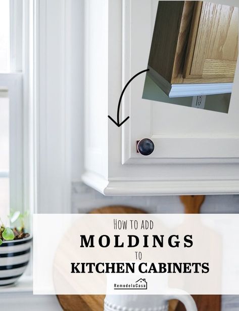 Molding On Cabinets Kitchen, Add Moulding To Kitchen Cabinets, Adding Trim To Cabinets, Shaker Cabinet Trim Molding, Adding Moulding To Kitchen Cabinets, Adding Molding To Cabinets, Adding Trim To Furniture, Kitchen Molding Ideas Cabinet Trim, Cabinet Trim Ideas Moldings