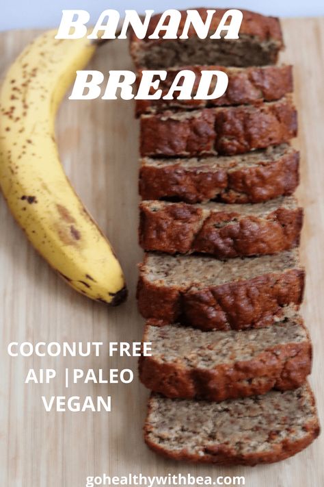 Best easy and healthy vegan and gluten free banana bread. This coconut free AIP and paleo recipe is delicious. #glutenfree #AIP #paleo #vegan Autoimmune Diet Recipes, Aip Baking, Aip Diet Recipes, Aip Snack, Aip Breakfast, Autoimmune Recipes, Autoimmune Paleo Recipes, Paleo Banana Bread, Aip Paleo Recipes