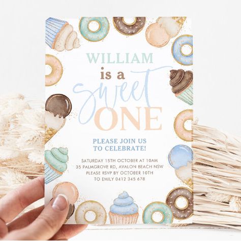 Sweet One Chocolate Donut Boys 1St Birthday Invitation #zazzle #weddinginvitations #birthdayinvitations #babyshowerinvitations #zazzleinvitations #monogram #businesscards #graduation #homedecor Candyland First Birthday Party, Candyland First Birthday, Candyland Invitations, Donut Invitation, Cupcake Invitations, Sweet One Birthday, Chocolate Donut, 1st Birthday Invitation, First Birthday Party Themes