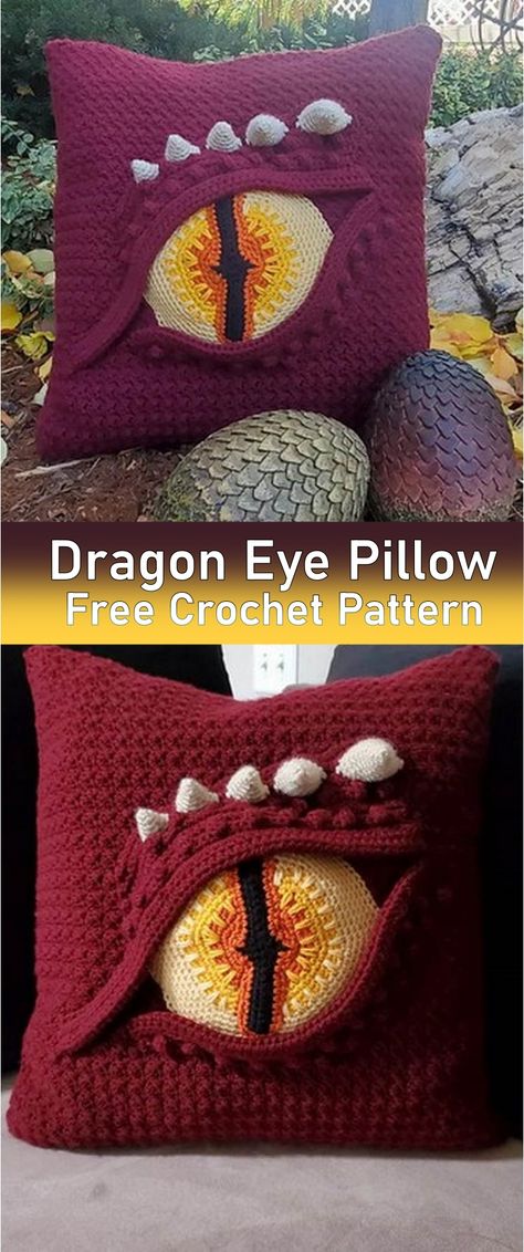 Are you looking for a fun and simple project? This free crochet pattern for a dragon pillow is perfect for beginners! All you need is about three balls of worsted-weight 100% acrylic yarn in Wine, less than a ball each of Cream, Burnt Orange, Varsity Gold, Black, and some Polyfil stuffing. The pattern includes clear, visual step-by-step instructions, making it easy to adjust for different sizes. Crochet Dragon Pillow, Crochet Plush Pillow Pattern, Dragon Crochet Blanket Pattern, Sleeping Dragon Crochet Pattern, Crochet Grinch Pillow Pattern, Dragon Pillow Pattern, D20 Crochet Pattern, Crochet Headrest Cover Pattern, Crochet Garlic Pillow