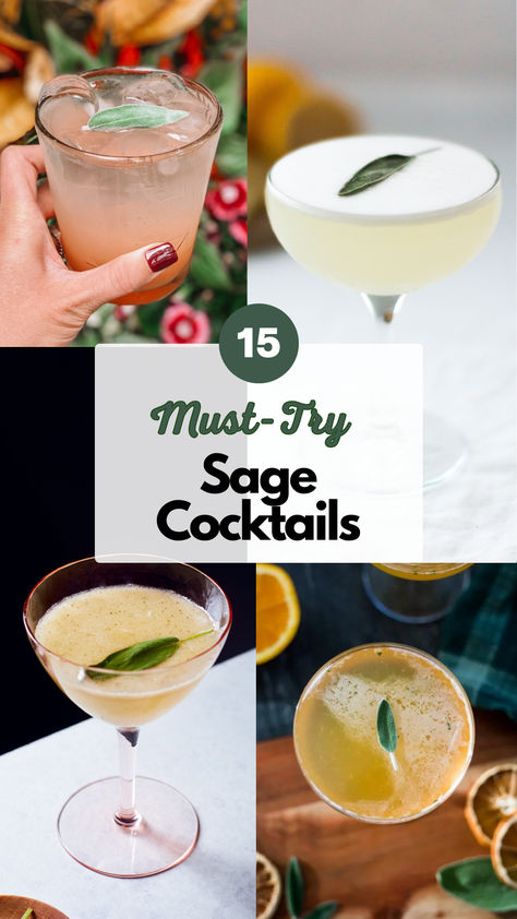 Sage Cocktails Earthy Alcohol Drinks, Sage Mocktail, Sage Cocktail Recipes, Cocktails With Sage, Rosemary Cocktail Recipes, Sage Gin Cocktails, Smoked Rosemary Cocktail, Cocktails With Sage Simple Syrup, Blackberry Sage Cocktail