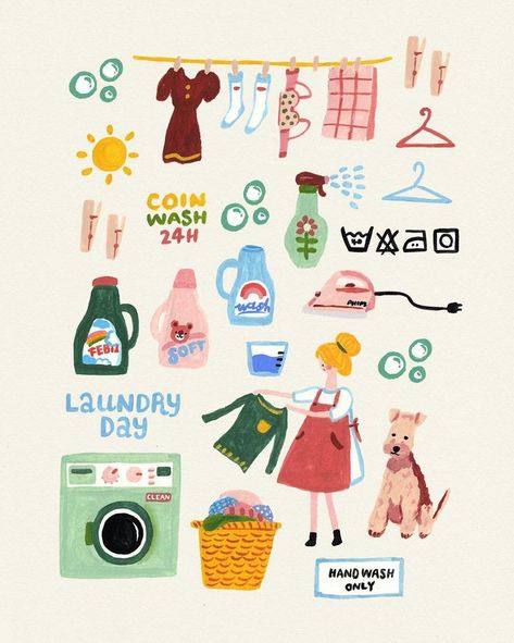 Trendy Desktop Wallpaper, Foto Transfer, Desktop Wallpaper Design, Laundry Day, Wallpaper Design, Illustrations And Posters, Journal Stickers, Digital Sticker, Cute Illustration