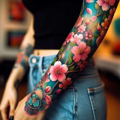 Cherry blossom tattoos are delicate and meaningful. Check out these beautiful designs for your next ink! #tattoo_art #tattoo_sketch #tattoo #tattoo_for_woman #tattoo_ideas #tattoo_for_man Eddie Tattoo, Tattoo Art Ideas, Arm Tattoos Color, Cherry Blossom Tattoos, Vine Ideas, Botanical Tattoos, Traditional Tattoo Designs, Full Leg Tattoos, Watercolor Tattoo Flower