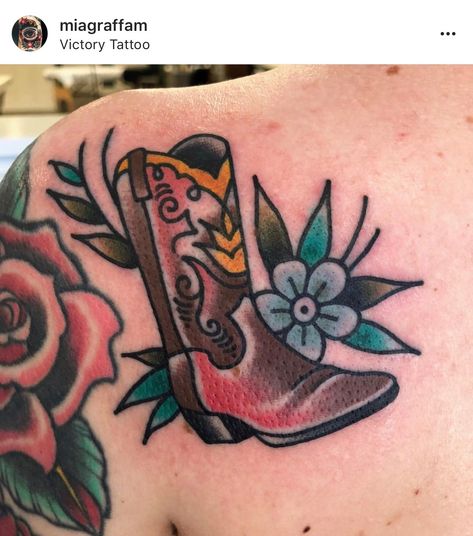 Traditional Tattoo Cowboy Boots, Traditional Boot Tattoo, American Traditional Boot Tattoo, American Traditional Cowboy Boot Tattoo, Traditional Cowboy Hat Tattoo, Cowboy Boot Tattoo Traditional, Old School Western Tattoo, Cowboy American Traditional Tattoo, Traditional Cow Tattoo