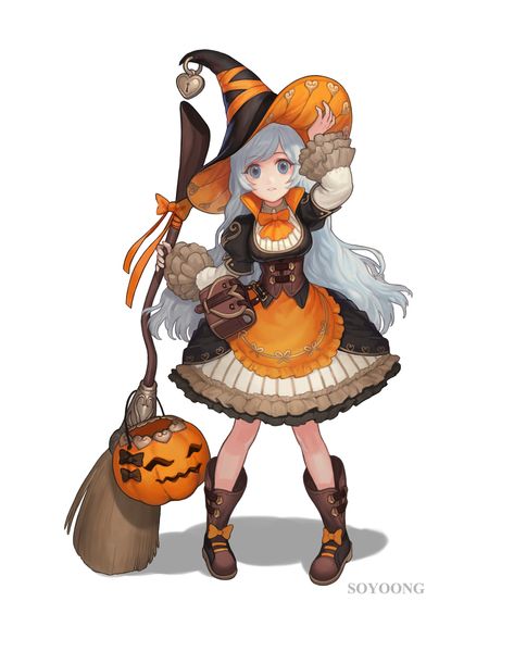 Anime Witch Halloween, Witch Outfit Adoptable, Pumpkin Witch Character Design, Halloween Girl Drawing, Cute Witch Character Design, Halloween Character Art, Halloween Concept Art, Halloween Oc Art, Cute Witch Drawing