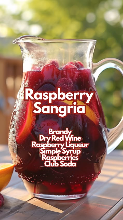 Raspberry Sangria is a delicious, fruity cocktail that’s as fun to make as it is to drink. Whether you’re hosting a party or simply enjoying a sunny day, this sangria is sure to be a hit. Cheers to a drink that’s bursting with flavor and perfect for any occasion. #raspberrysangria via @mybartender Red Fruity Cocktails, Soda Cocktails, Red Wine Cocktails, Raspberry Sangria, Cocktail Cards, Red Sangria Recipes, Bar Tender, Fancy Water, Drink Recipies