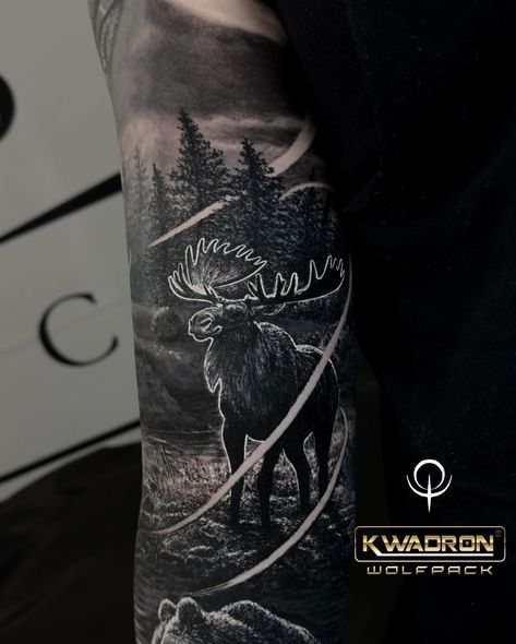 The Winner of 2nd 🥈 place Best Black and Gray Realism, 2nd place Best Arm Sleeve , 3rd 🥉 Place Best XL Black and Gray and 4th Place Best Of The DayBlack And Gray at @milwaukeetattooartsfestival by @villainarts Morning Nature Scene With Moose And Bear Tattoo for @cmangiacapre . Thank you so much for your patience and trust my Friend . “You have within you right now, everything you need to deal with whatever the world can throw at you.” – Brian Tracy . Artist: https://m.facebook.com/EtgarOak h... Moose Tattoo, Brian Tracy, Bear Tattoo, Best Black, Tattoo Work, Arm Sleeve, Nature Scenes, I Tattoo, Black And Grey