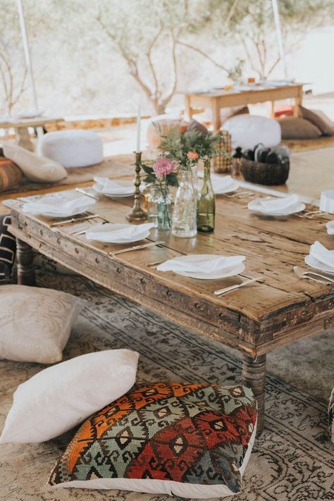 California Desert Wedding, Moroccan Decor Living Room, Low Dining Table, Floor Sitting, California Desert, Lunch Room, Floor Table, Moroccan Pillows, Moroccan Decor