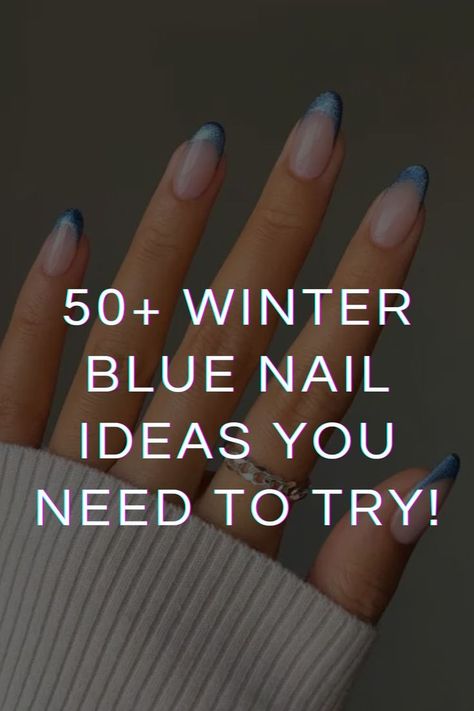 Winter Blue Nail Designs Blue Zircon Nails, Winter Simple Nail Designs, Navy With Silver Nails, Winter Nail Designs French Tips, Light Blue And White French Tip Nails, Navy Dip Powder Nails, Dark Blue Velvet Nails, New Years Nails Blue And Silver, Dark Navy Blue Nails With Glitter