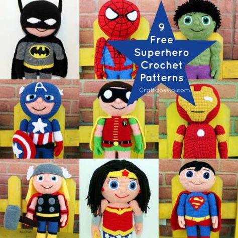 free-crochet-pattern-super-hero-batman-ironman-wonderwoman-thor-superman-hulk-marvel Crochet Superman, Batman Ironman, Superman Hulk, Superhero Dolls, Stuff Toys, Superhero Toys, Confection Au Crochet, Pola Amigurumi, Hulk Marvel