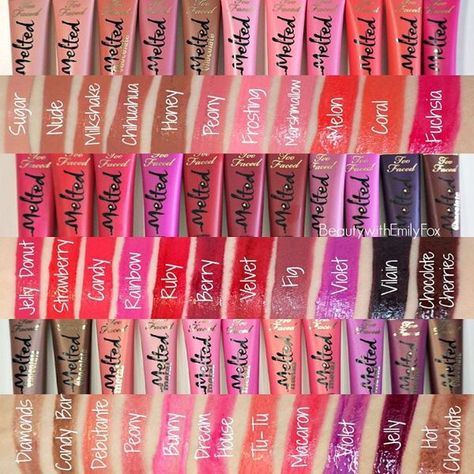 Too faced melted matte lipstick swatches // @kathrynglee123 Too Faced Liquid Lipstick, Melted Lipstick, Lipstick For Fair Skin, Too Faced Melted, Ideas For Makeup, Lipstick Art, Lip Swatches, Lipstick Swatches, Makeup Swatches