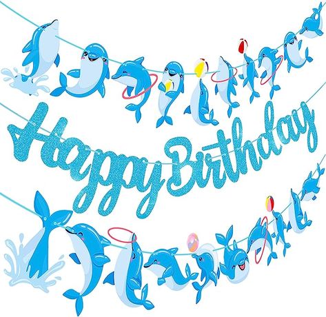 Amazon.com: Dolphin Birthday Banner Decorations Dolphin Birthday Party Decorations Supplies Blue Glitter Dolphin Happy Birthday Banner Decorations for Under the Sea Themed Birthday Party Baby Shower Supplies : Toys & Games Dolphin Themed Birthday Party, Dolphin Party Ideas, Dolphin Birthday Party Games, Dolphin Bday Party, Dolphin Birthday Parties, Dolphin Party, Baby Dolphins, Birthday Words, Baby Shower Supplies