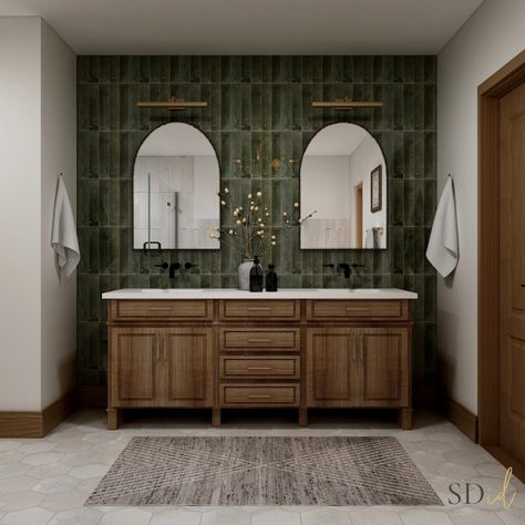 Modern Meets Classic - Master Bath Makeover Urbane Bronze Bathroom, Master Bath Makeover, Belgian Farmhouse, Earthy Bathroom, Sage Kitchen, Green Tile Bathroom, Fox Den, Bath Makeover, Sleek Bathroom